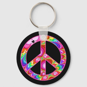 Peace Sign Fractal Groovy Trip Key Ring
