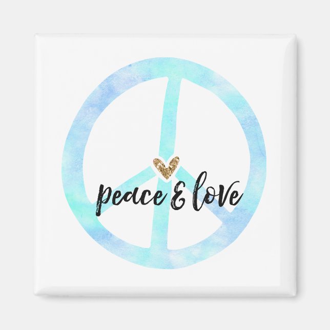 Peace Sign Gold Glitter Heart Magnet (Front)