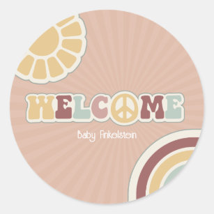 Peace Sign Groovy Welcome Pink Baby Shower Hippie Classic Round Sticker