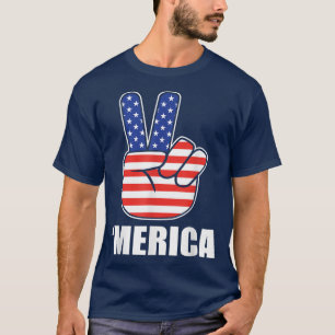 Peace Sign Hand 4th Of July American Flag Merica  T-Shirt