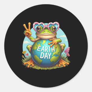 Peace Sign Hand Frog Kids Mens Womens Earth Day Fr Classic Round Sticker