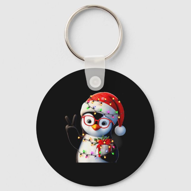 Peace Sign Hand Penguin Santa Christmas Penguin Pa Key Ring (Front)
