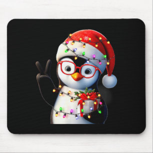 Peace Sign Hand Penguin Santa Christmas Penguin Pa Mouse Pad