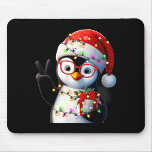 Peace Sign Hand Penguin Santa Christmas Penguin Pa Mouse Pad