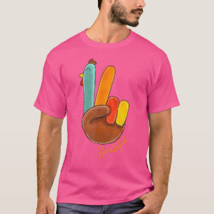 Peace Sign Hand Turkey Thanksgiving Grateful Women T-Shirt
