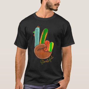 Peace Sign Hand Turkey Thanksgiving Grateful Women T-Shirt