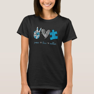 Peace Sign He Peace Love Puzzle Autism Awareness T-Shirt