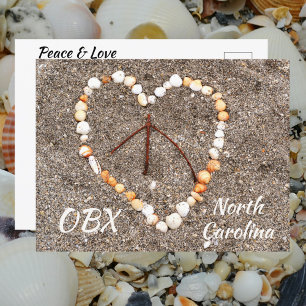 Peace Sign Heart of Seashells OBX NC Postcard