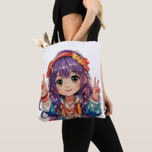 Peace Sign Hippie Chick Tote Bag
