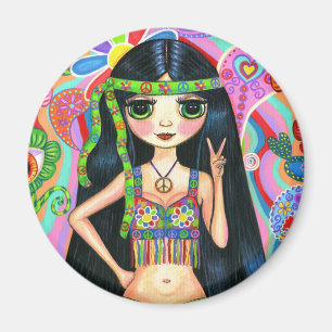 Peace Sign Hippie Girl Magnet