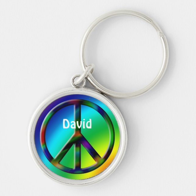 Peace Sign Hippie Personalised Key Ring (Front)