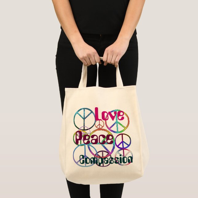 Peace Sign Hipster Pattern Tote Bag (Front (Product))