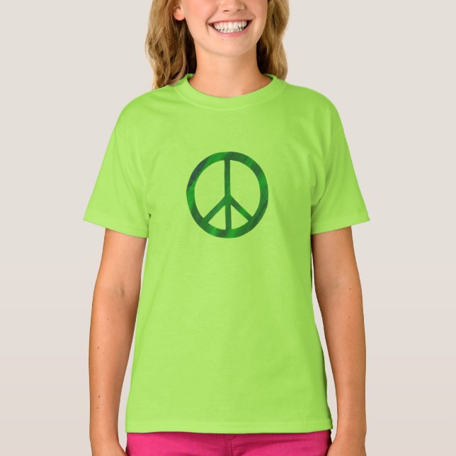 Peace sign in blue and green blends, tshirts (Front)