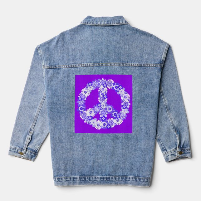 Peace Sign in Purple and White Denim Jacket (Back)