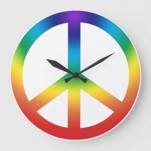 Peace Sign in Rainbow colours Large Clock