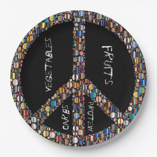 Peace sign jewel portion control paper plates-blk plate