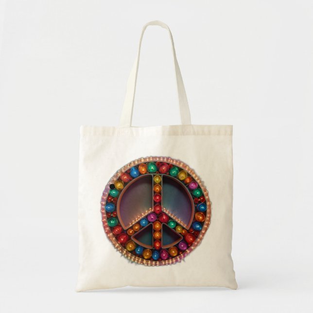 peace sign lit up with lights tote bag (Front)
