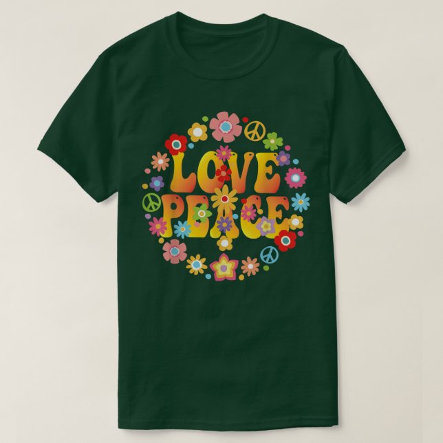 PEACE SIGN LOVE 1960s 1970s  Tie Dye Groovy Hippie T-Shirt (Design Front)