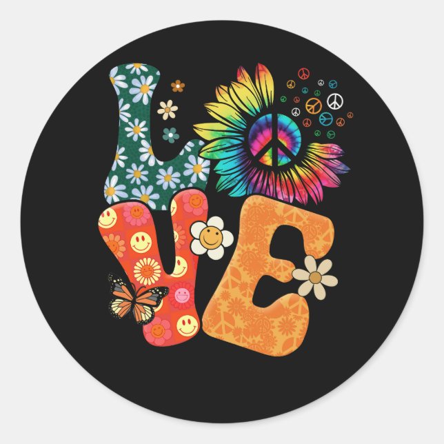 Peace Sign Love 60s 70s Costume Groovy Hippie Them Classic Round Sticker (Front)