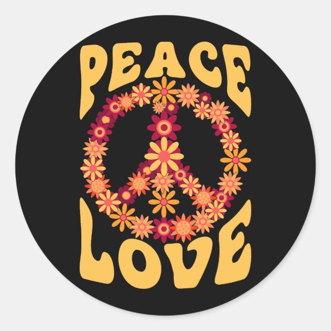 Peace Sign Love 60s 70s Costume Groovy Hippie Them Classic Round Sticker (Front)