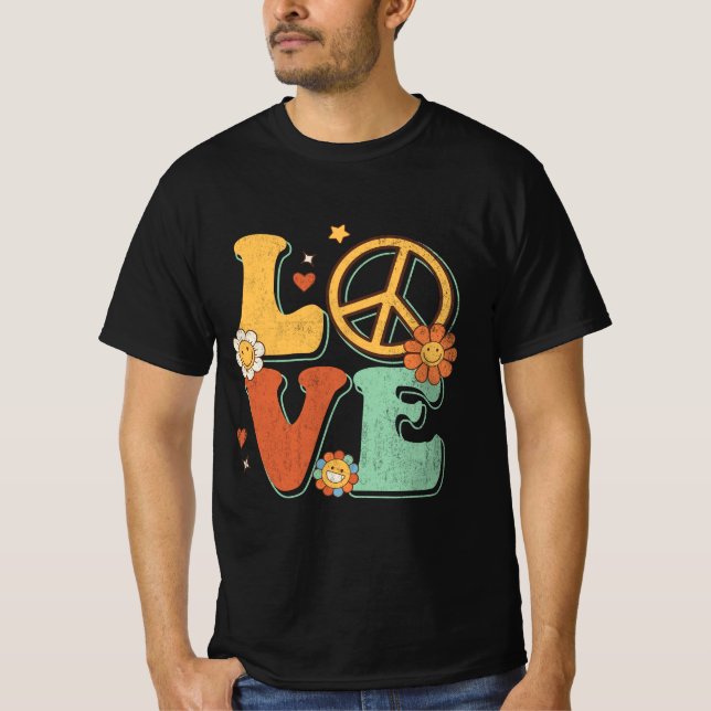 Peace Sign Love 60s 70s Costume Groovy Hippie Them T-Shirt (Front)