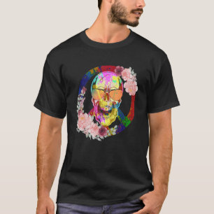 Peace Sign Love 60's 70's Hippie Colourful Skull T-Shirt