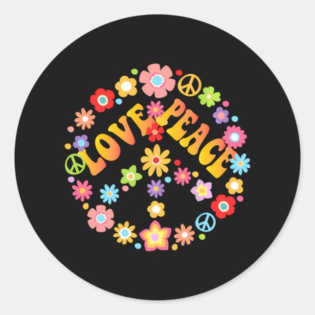 PEACE SIGN LOVE 60s 70s Tie Die Hippie Holiday Classic Round Sticker (Front)