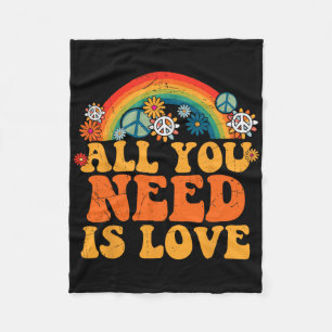 Peace Sign Love 60s 70s Tie Dye Hippie Costume Hal Fleece Blanket