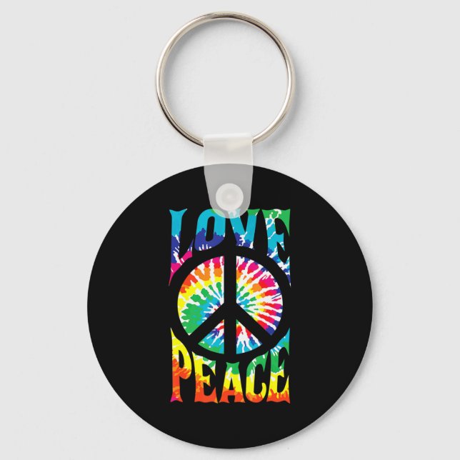 Peace Sign Love 60S 70S Tie Dye Hippie Costume  Key Ring (Front)