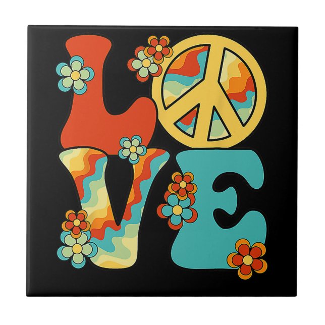 PEACE SIGN LOVE 60s 70s Tie Dye Hippie Halloween C Tile (Front)
