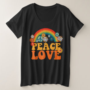 PEACE SIGN LOVE 60s 70s Tie Dye Hippie Plus Size T-Shirt