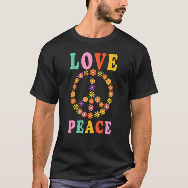 Peace Sign Love Flower Hippie Costume 60s 70s T-Shirt (Front)