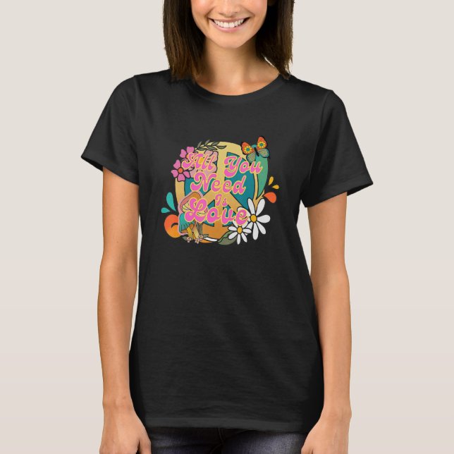 Peace Sign Love Retro 60s 70 Hippie Groovy Vibes H T-Shirt (Front)