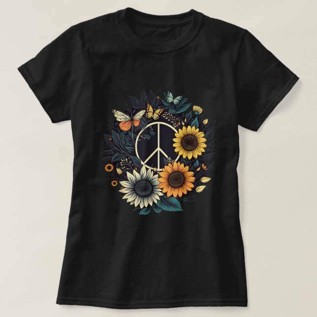 PEACE SIGN LOVE Sunflower Hippie T-Shirt (Design Front)