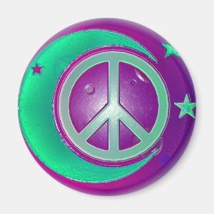 Peace Sign, Moon and 3 Stars Magnet