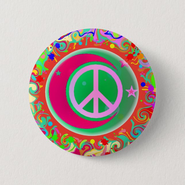 Peace Sign, Moon, Stars & Everything 6 Cm Round Badge (Front)