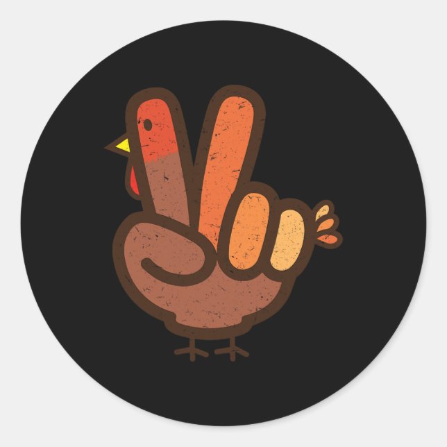 Peace Sign No Turkey Hand Kids Teens Family Thanks Classic Round Sticker (Front)