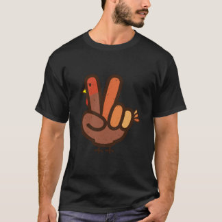 Peace Sign No Turkey Hand Kids Teens Family Thanks T-Shirt