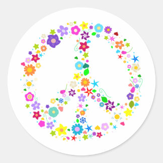 Peace sign of Flowers Classic Round Sticker
