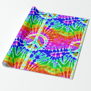 Peace Sign on Colourful Tie Dye Hippie Style  Wrapping Paper