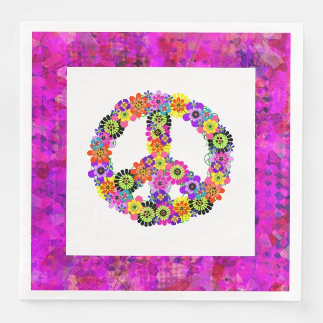Peace Sign on White Petals Napkin (Front)