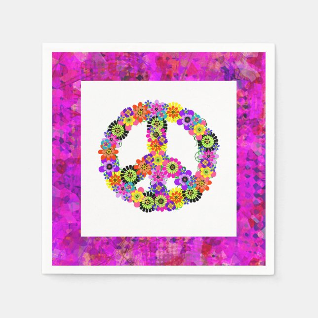 Peace Sign on White Petals Napkin (Front)