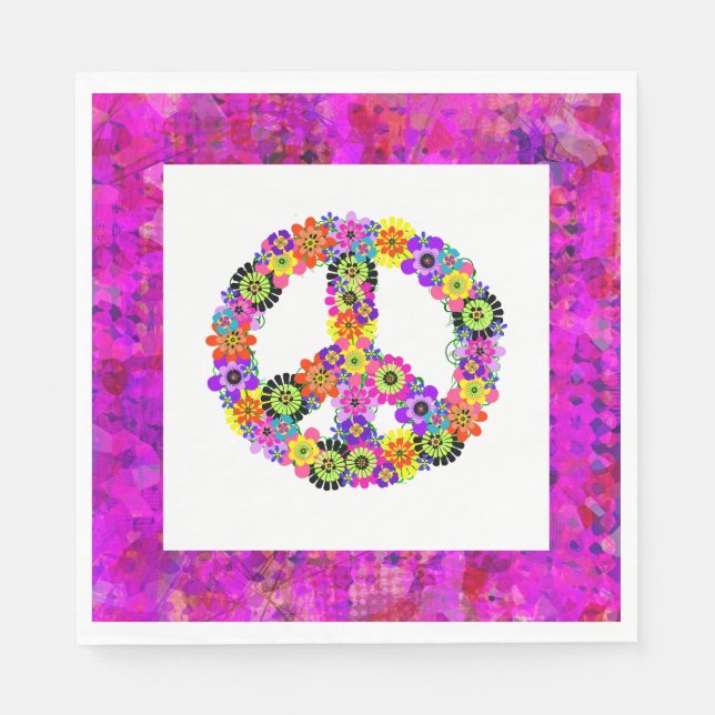 Peace Sign on White Petals Napkin (Front)
