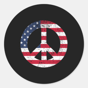 Peace Sign Patriotic Usa Flag Peace And Love Classic Round Sticker