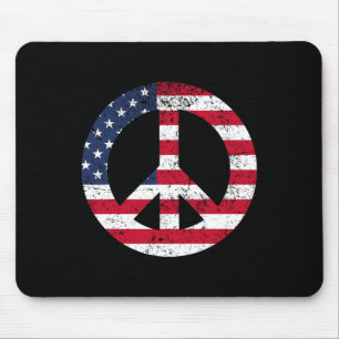 Peace Sign Patriotic Usa Flag Peace And Love Mouse Pad