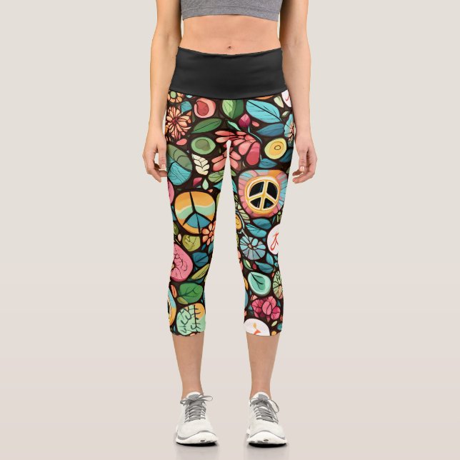 Peace Sign Pattern Capri Leggings (Front)