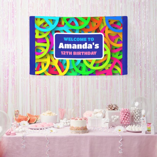 Peace Sign Pattern Groovy Sixties Birthday Welcome (Party)