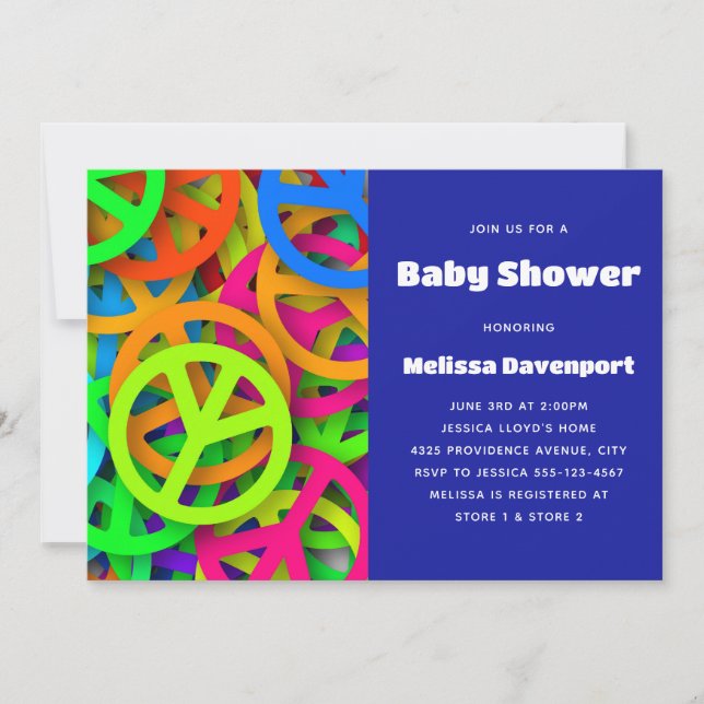 Peace Sign Pattern Groovy Sixties Vibe Baby Shower Invitation (Front)