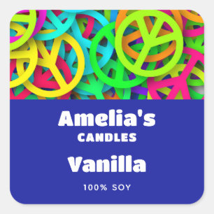 Peace Sign Pattern Groovy Sixties Vibe Candle Square Sticker