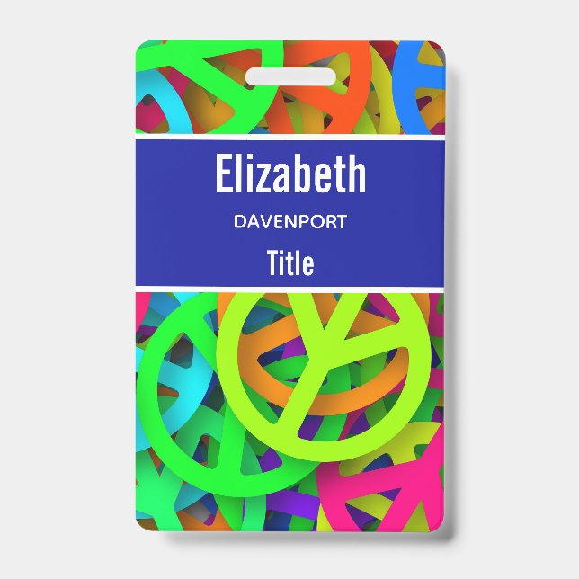 Peace Sign Pattern Groovy Sixties Vibe ID Badge (Front)